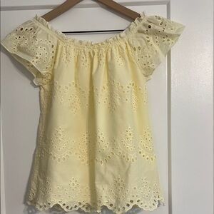 Adiva Soft Yellow Eyelet Off-Shoulder Blouse